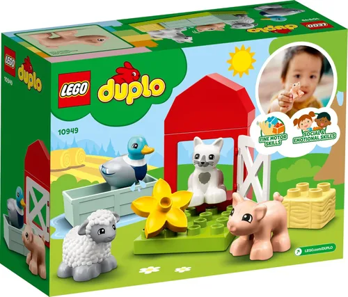 Vista 6 de LEGO DUPLO Town Farm Animal Care 10949 Juguete para niños pequeños, niñas y niños de 2 años más con figuras de pato, cerdo, oveja y gato, juguetes