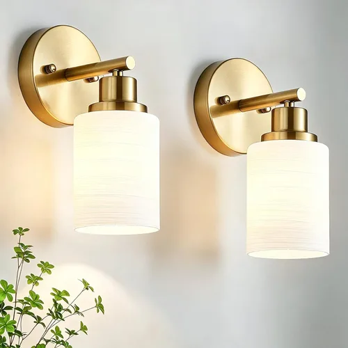 Vista 10 de Paquete de 2 luces de tocador de 1 luz, lámpara de baño de níquel cepillado con pantalla de vidrio blanco lechoso texturizado, accesorio