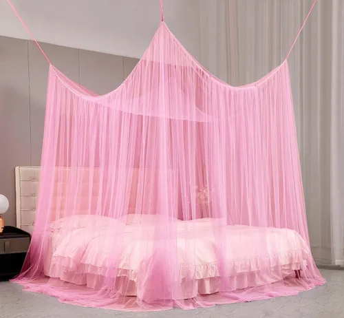Vista 2 de Cortinas de cama Mengersi para dosel con poste de 4 esquinas, tamaño Twin Single a Twin XL, cortinas de malla para acampar, patio