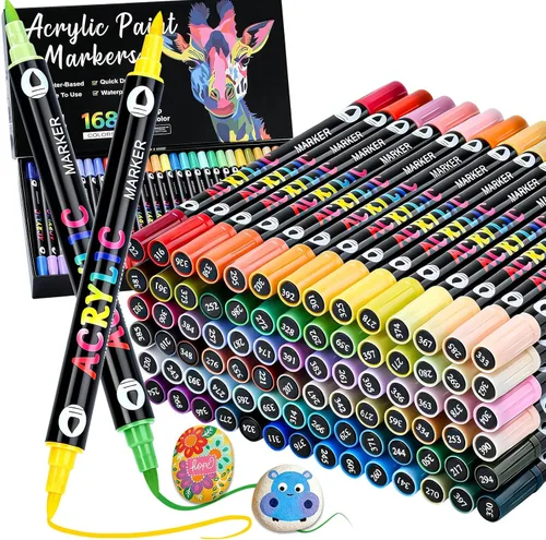Vista 16 de Juego de marcadores de pintura acrílica, marcadores de pintura acrílica de doble punta, punta fina y punta de punto para suministros de arte
