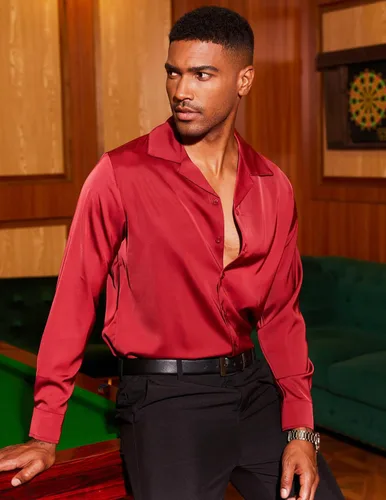 Vista 2 de COOFANDY Camisa de seda de lujo para hombre, camisa de vestir de satén de manga larga con botones brillantes, para baile de graduación, boda, fiesta