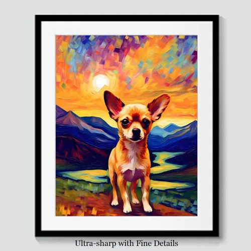 Vista 6 de Bestbuddy Pet 8 x 10 sin marco noche estrellada inspirada Chihuahua perro mascota familia amigo paz pintura al óleo impresión arte póster decoración