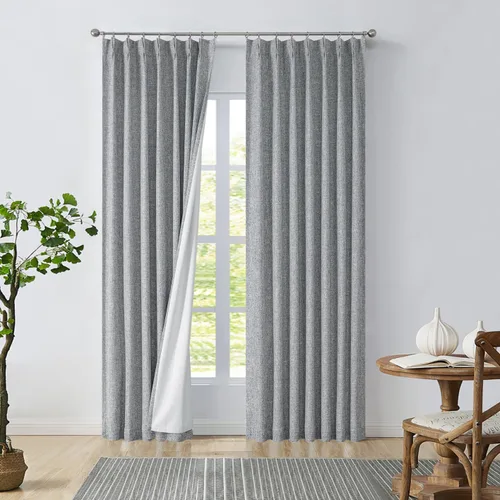 Vista 8 de Central Park Panel de Cortina con Pliegues Pinzados Completamente Opaca de 108 Pulgadas de Largo, Cortinaje con Aislamiento Térmico con Forro