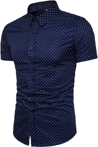 Vista 3 de MUSE FATH Camisa de vestir estampada para hombre, de algodón, casual, de manga corta, ajuste regular