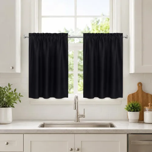 Vista 42 de Aquazolax Half Window Curtains 24 Inch Length, 28" Wide Rod Pocket Small Window Treatment for Kitchen, Bathroom, Camper, Beige, 2 Panels Set