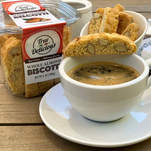 Vista 3 de True Delicious BISCOTTI, 4 cajas de diferentes sabores (almendra entera, pistacho salado, chispas de chocolate naranja, arándano), 4x6oz..