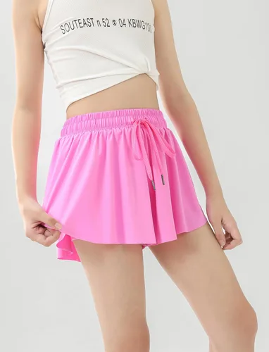 Vista 3 de Paquete de 2 pantalones cortos atléticos fluidos para niñas con bolsillos, diseño de mariposa, correr, entrenamiento, deportes, cintura elástica