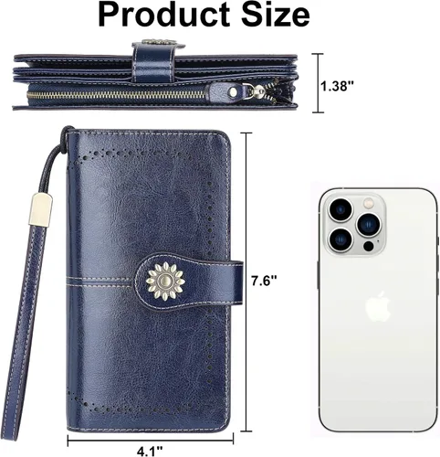 Vista 6 de Lavemi - Cartera de piel con bloqueo RFID para mujer de gran capacidad para llevarla a la muñeca