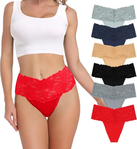 Vista 11 de Tangas de encaje para mujer, talla grande, ropa interior sexy con espalda en T elástica, ropa interior para mujer, paquete de 5/6/10
