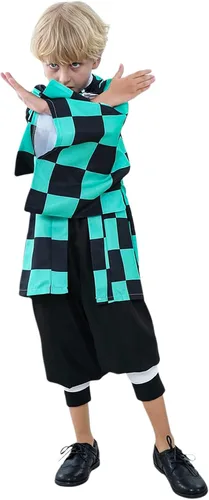 Vista 7 de Anime Tanjiro Cosplay Costume kimono Christmas Thanksgiving Day Cloak Outfit Halloween Dress Uniform for Boys Kids Adults