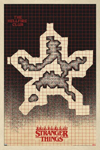 Vista 7 de Trends International Netflix Stranger Things: Season 4 - Póster de pared con mapa de Hellfire Club, 14.725 x 22.375 pulgadas, versión enmarcada