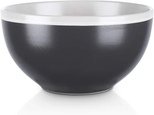 Vista 2 de Stone Lain Serenity - Juego de platos de cerámica, 4 cuencos de ramen, gris oscuro y crema