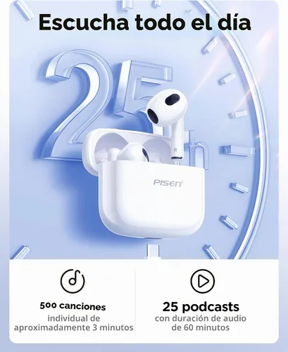 Vista 4 de PISEN Auriculares Inalámbricos Intrauriculares - P1 Bluetooth 5.3 HiFi Estéreo Auriculares Bluetooth con Micrófono para Llamadas Intrauriculares