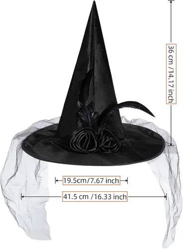 Vista 16 de American Trends Sombrero de bruja de Halloween para mujer, accesorio de disfraz de Halloween de encaje para fiesta