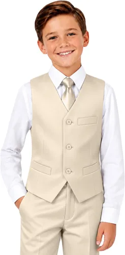 Vista 12 de Trajes para niños para portador de anillos de boda formal, traje de beige (4 piezas)