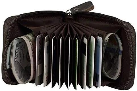 Vista 5 de Noedy RFID bloqueo de tarjetas de crédito titulares caso organizador cuero genuino cremallera alrededor de la cartera de seguridad, Gris, Mujeres
