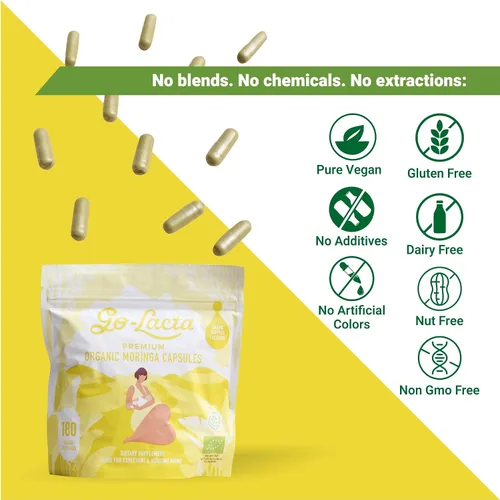 Vista 10 de Go-Lacta Cápsulas de moringa 100% orgánicas de primera calidad para lactancia materna - Construye el suministro de leche materna antes