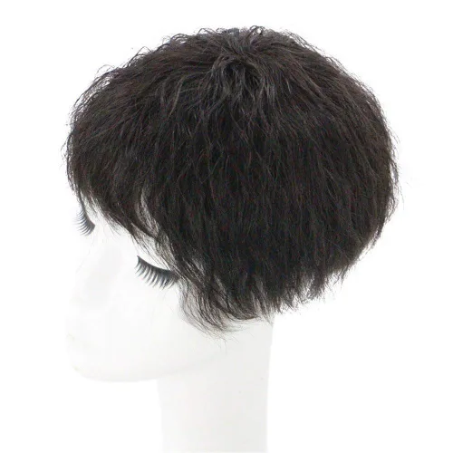 Vista 2 de Peluca de repuesto de cabello humano natural rizado con clip para mujer, color negro, 2.8 x 3.9 in