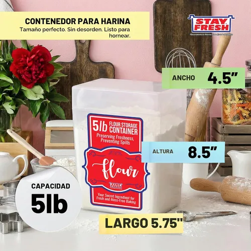 Vista 2 de Recipiente de harina Stay Fresh, 5 libras, transparente