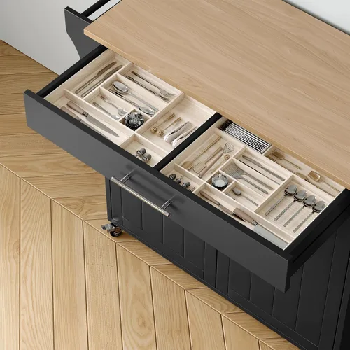 Vista 3 de Carrito de isla de cocina con almacenamiento, madera, negro