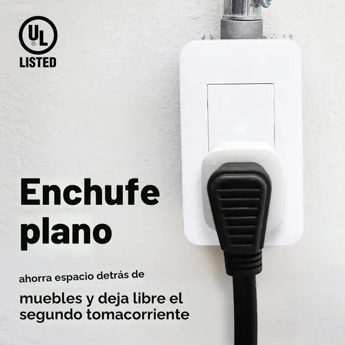 Vista 5 de Cable de extensión de enchufe plano de 3 tomas, certificado UL, cable de extensión para interiores de 16 calibre 1 pie negro de 3 puntas, tira