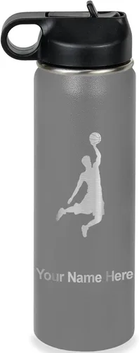 Vista 20 de LaserGram Botella de Agua Personalizada, Basketball Slam Dunk Man, Acero Inoxidable de Doble Pared con Aislamiento al Vacío con Pajita Abatible