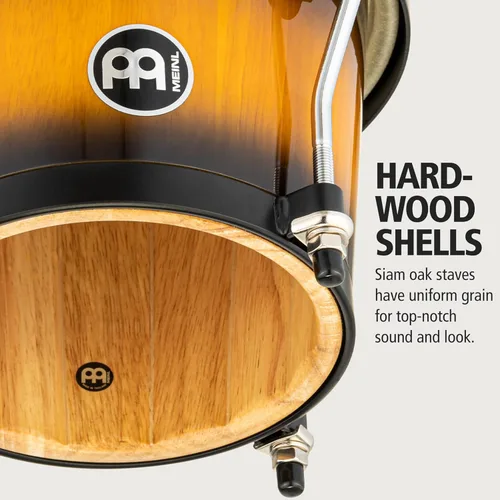 Vista 2 de Meinl Percussion HB100SNT-M bongós de madera natural de 6 3/4 y 8 pulgadas, Vintage Sunburst Bongos profesionales de madera duradera para adultos