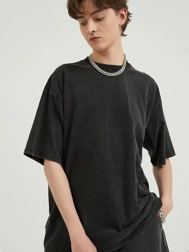 Vista 2 de Vamtac Camisetas de algodón para hombre, de gran tamaño, manga corta, sueltas, sólidas, básicas, de verano