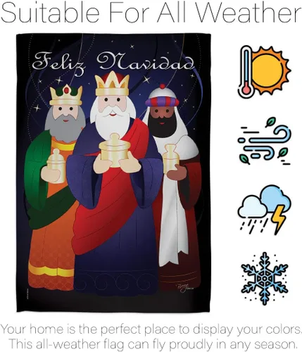 Vista 10 de Bandera de jardín de Feliz Navidad, decoración de pared para tres reyes, tapiz religioso para la temporada de la santa familia, letrero de puerta