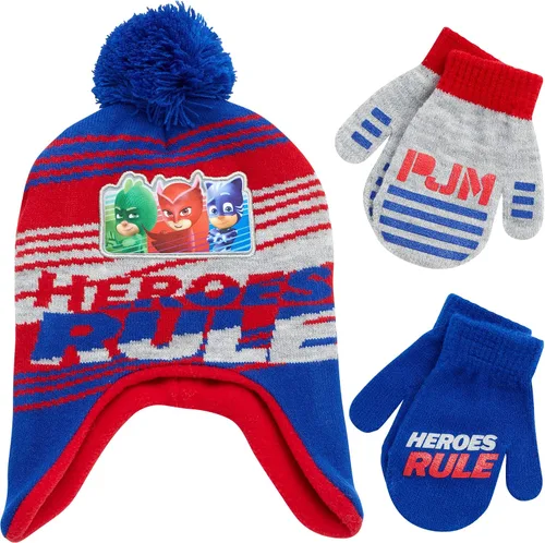 Vista 8 de PJ Masks Conjunto de gorro de invierno y 2 pares de guantes o mitones (edad 2-7)