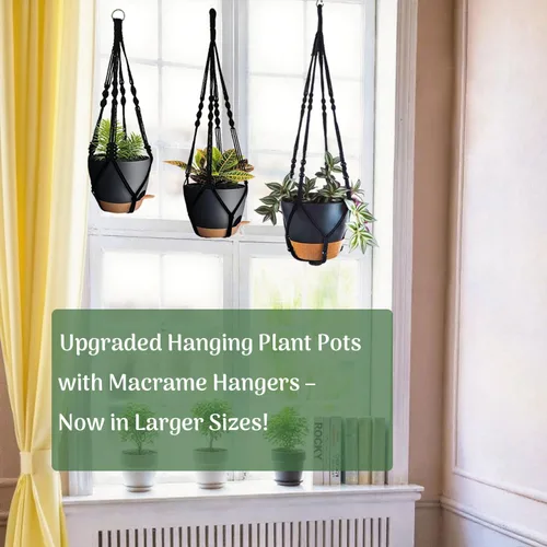 Vista 7 de Bouqlife Paquete de 3 macetas colgantes de macramé con riego automático con macetas de interior de 10/8/7 pulgadas, 3 tamaños diferentes de cestas