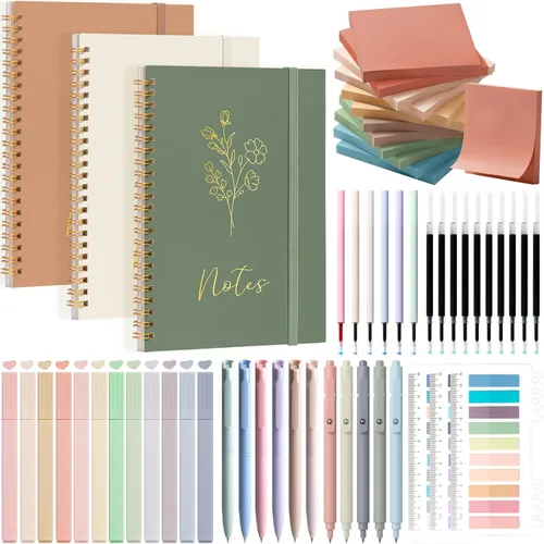 Vista 10 de 58 piezas de útiles escolares estéticos, lindo conjunto de cuadernos espiralados A5 con reglas universitarias, papelería para regreso a clases, kit