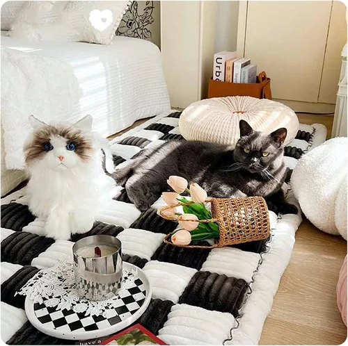 Vista 2 de FunnyFuzzy - Funda protectora de algodón con diseño a cuadros grandes y cuadriculados para mascotas, funda protectora de algodón para el suelo