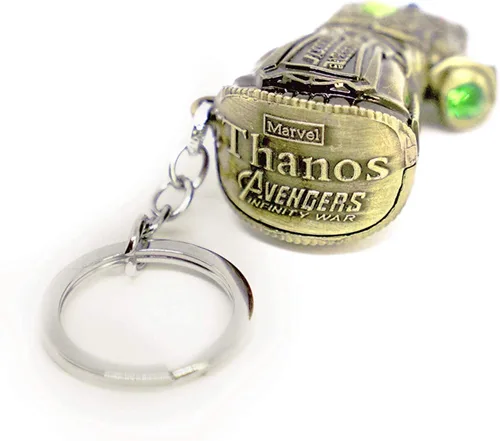Vista 3 de UVie Avengers Thanos Infinity Gauntlet Llaveros 2 piezas Guante y espada de doble fila llavero regalo para niña hombre mujer amigos marrón 624