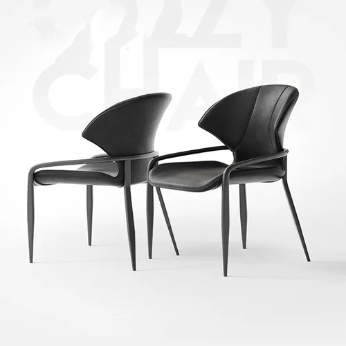 Vista 5 de Sillas de comedor - Sillas de comedor, silla de piel sintética retro moderna de mediados de siglo con asiento tapizado, patas de metal para cocina