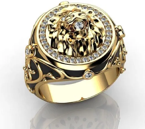 Vista 5 de Anillo de oro de moda con cabeza de león para hombre, anillo de león vikingo nórdico, anillo de león, joyería de león, anillo gótico de cruz