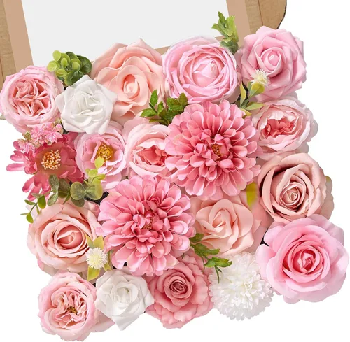 Vista 13 de Serwalin - Flores artificiales color rosa polvoriento, decoración del hogar para boda