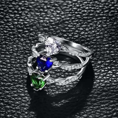 Vista 8 de BONLAVIE Anillo de compromiso de plata de ley 925 con forma de corazón de 1.25 quilates, con corte de corazón, esmeralda verde, anillo de compromiso