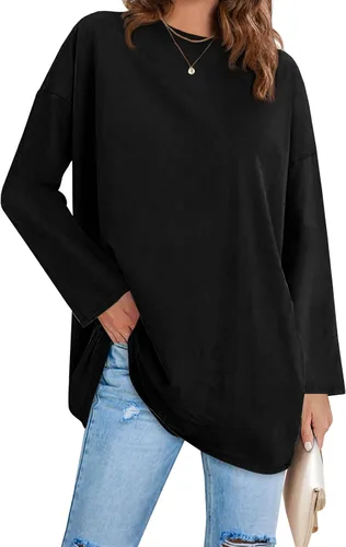 Vista 48 de Fisoew Camisetas de manga larga para mujer, holgadas, casuales, con cuello redondo, blusa suave