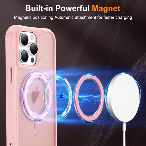 Vista 3 de Funda para iPhone 12/12 Pro con soporte de anillo magnético giratorio de 360°, compatible con Mag-Safe, ligera y translúcida, mate, a prueba