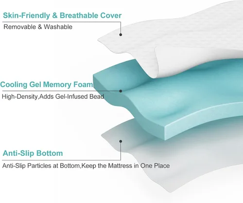 Vista 2 de EDILLY Cubrecolchón de espuma viscoelástica de gel refrescante de 3 pulgadas, tamaño individual, con funda de bambú extraíble y lavable, protector