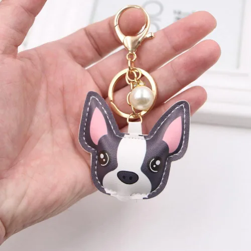 Vista 3 de JINZHOUFZ Llavero colgante de piel sintética para mujer, niña, novia, colgante de bolsa, llavero para llaves de coche, regalo para ella, BULLDOG