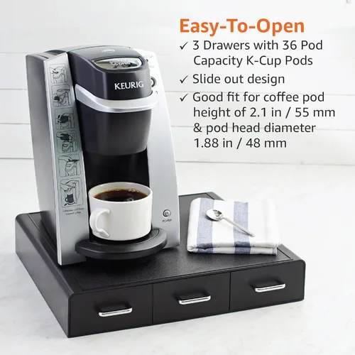 Vista 4 de Amazon Basics Cajón de almacenamiento de cápsulas de café para cápsulas K-Cup, capacidad de 36 cápsulas, color negro