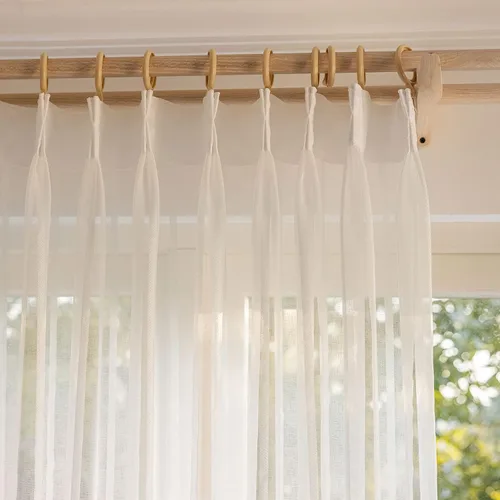 Vista 20 de 2 paneles de cortinas traslúcidas blancas de 54 pulgadas de largo, paneles transparentes de lino con textura para ventana, cortinas plisadas