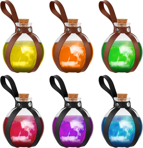 Vista 11 de Patelai 2 botellas de poción de vidrio de Halloween con cinturón, corcho, accesorios de disfraz de bruja renacentista, botella de poción