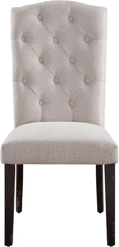 Vista 3 de Acme Gerardo - Silla auxiliar copetuda de tela en color beige y espresso desgastado