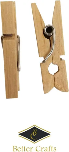 Vista 2 de Mini pinzas de madera natural para manualidades o decoración de interiores. Lindos alfileres de ropa a granel (500, 1 pulgada)