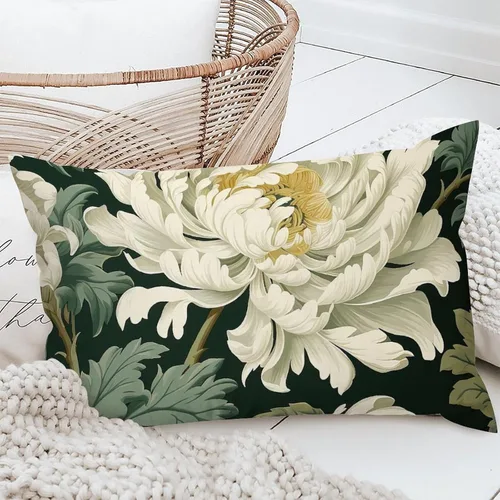 Vista 2 de ArogGeld Funda de almohada blanca con flores chinoiserie, funda de almohada para sofá, diseño floral verde y blanco, funda de almohada de lino A-12