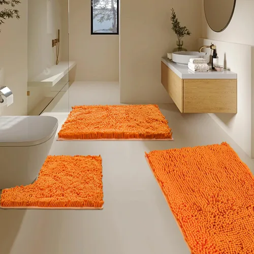 Vista 15 de Juego de 3 alfombras de baño de felpilla ultrasuave, antideslizante y súper absorbente, parte inferior de PVC fuerte, lavable a máquina, para Negro