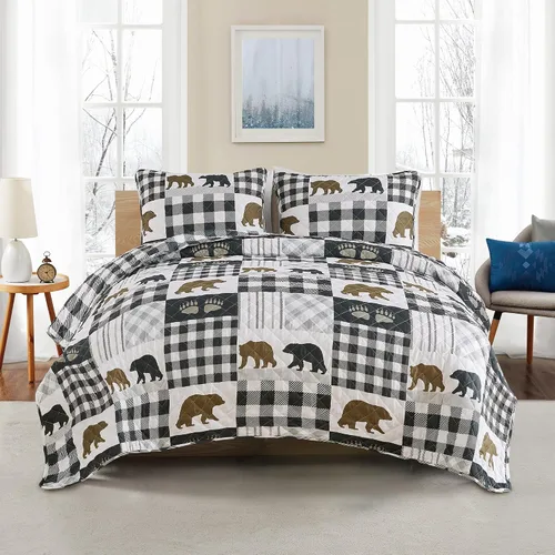 Vista 7 de Market & Place Edredón rústico tamaño individual Juego de 2 piezas de cobija estilo cabaña con funda de almohada Edredón reversible estilo casa